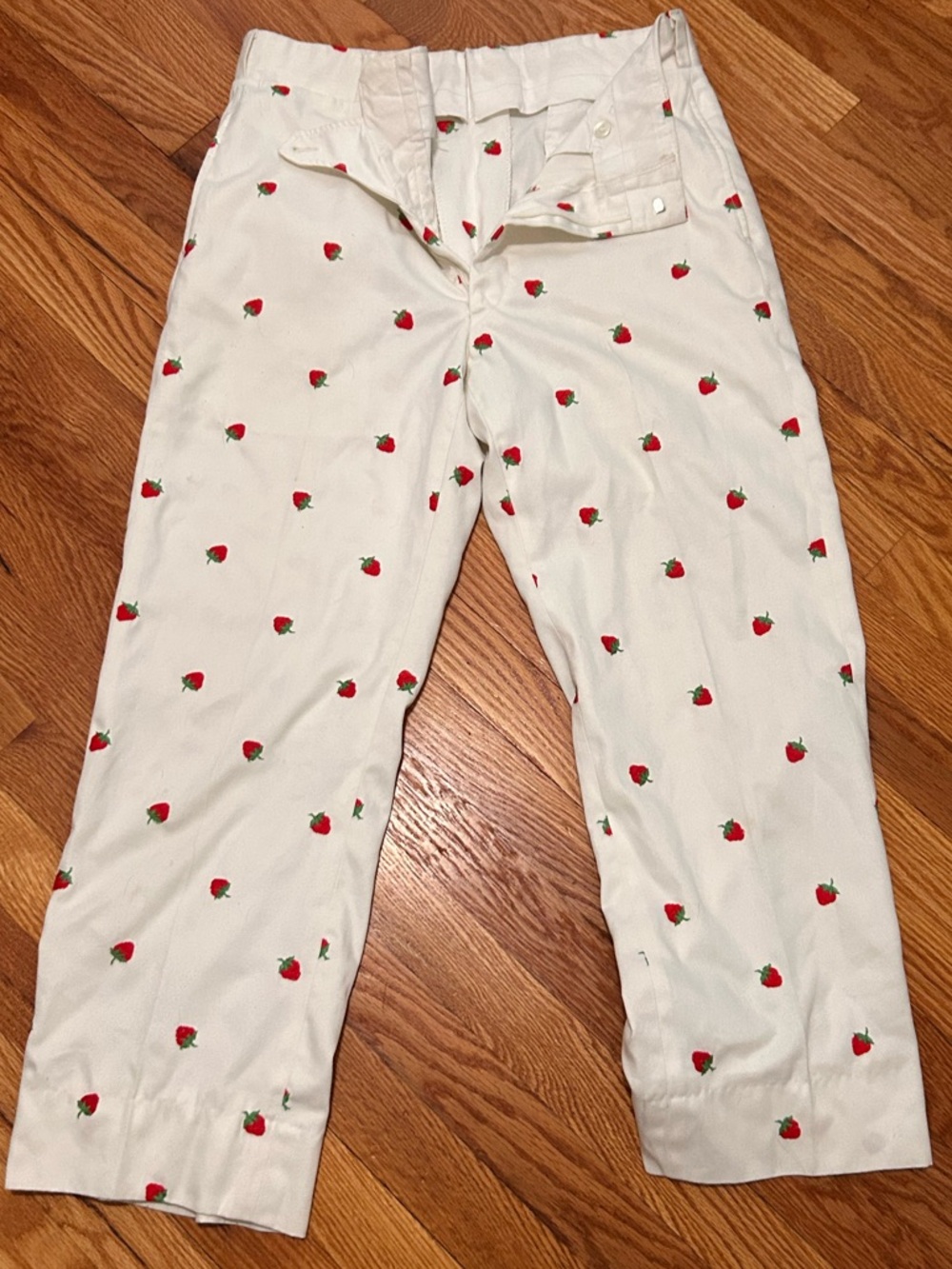 White capris with Strawberryies